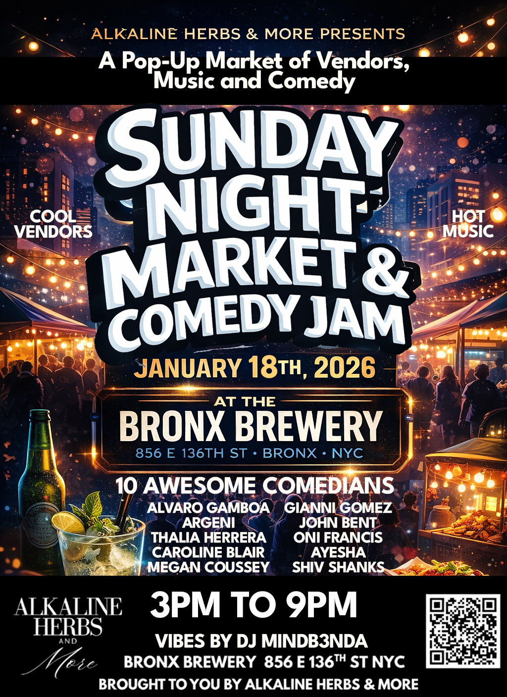 Sunday Night Market & Comedy Jam Flyer Jan 2026
